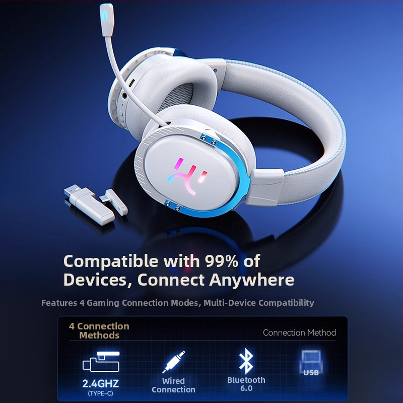 Căști de gaming cu conectivitate duală Bluetooth și USB/3,5 mm, difuzoare de 50 mm, răspuns în frecvență 20 Hz–15 kHz, sensibilitate 108 dB, microfon încorporat