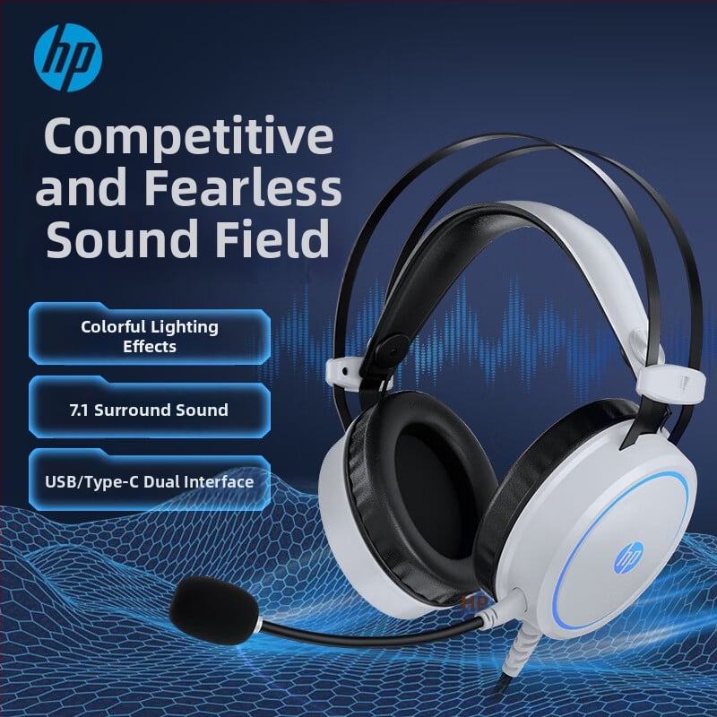 HP GH100 gaming slušalice, žične, s mikrofonom, USB/Type-C dvostruko sučelje