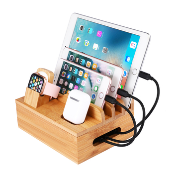 Autonomy 012 Suport de birou AirPods cu încărcare Bluetooth și depozitare, din bambus, lucrat manual