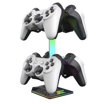 Datora galda statīvs austiņām un kontrolierim ar RGB apgaismojumu, smaga pamatne, 1,5 m kabelis