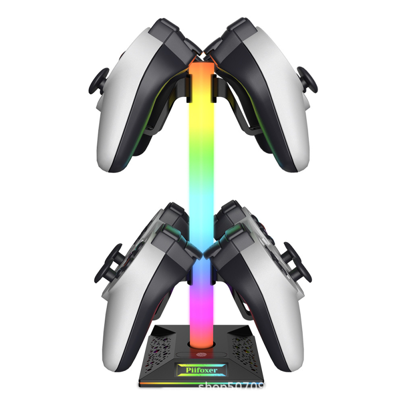 Datora galda statīvs austiņām un kontrolierim ar RGB apgaismojumu, smaga pamatne, 1,5 m kabelis