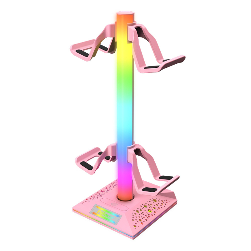 Datora galda statīvs austiņām un kontrolierim ar RGB apgaismojumu, smaga pamatne, 1,5 m kabelis