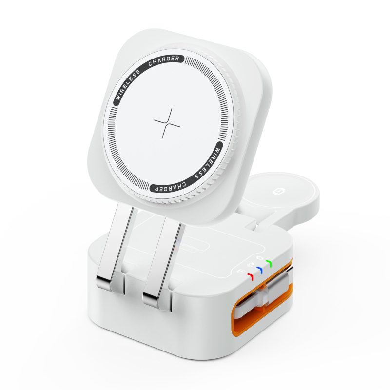 Suport de încărcare wireless 3 în 1 cu cablu încorporat pentru telefon, ceas și căști – aliaj de aluminiu, ABS, PC