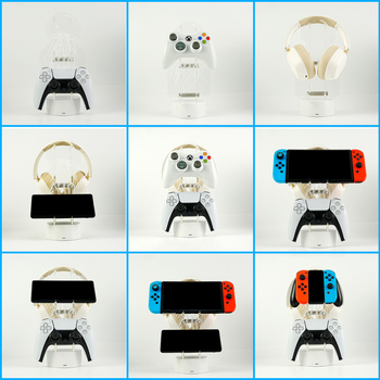 M2 sērijas datora statīvs no akrila ar RGB apkārtnes apgaismojumu spēļu kontrolleru, austiņu un telefona uzglabāšanai