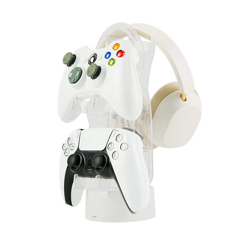 M2 sērijas datora statīvs no akrila ar RGB apkārtnes apgaismojumu spēļu kontrolleru, austiņu un telefona uzglabāšanai