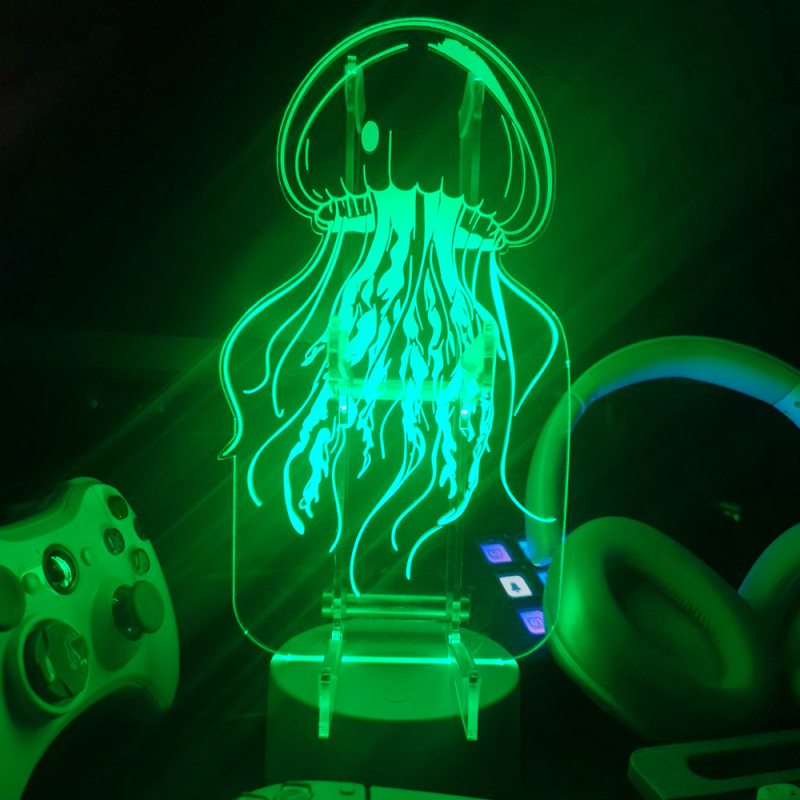 M2 sērijas datora statīvs no akrila ar RGB apkārtnes apgaismojumu spēļu kontrolleru, austiņu un telefona uzglabāšanai