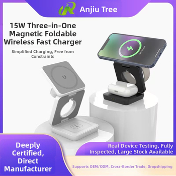 Trostruki sklopivi bežični punjač s magnetskim PD brzim punjenjem za Apple i Huawei – 15W izlaz