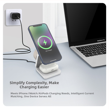 Trostruki sklopivi bežični punjač s magnetskim PD brzim punjenjem za Apple i Huawei – 15W izlaz