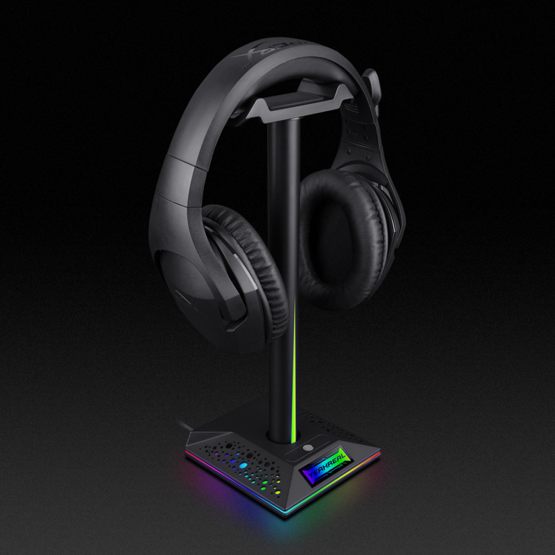 Držiak na slúchadlá s RGB osvetlením a USB rozšíreným portom, vertikálny stolný stojan všetko v jednom