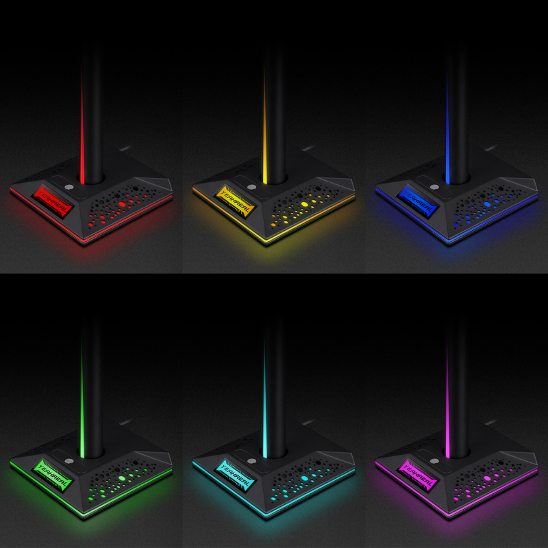 Držiak na slúchadlá s RGB osvetlením a USB rozšíreným portom, vertikálny stolný stojan všetko v jednom