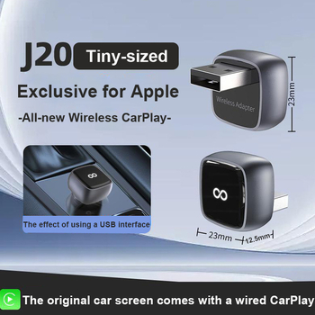Dnc J20 Bežični CarPlay/Android Auto 2-u-1 adapter za vozila s kabelskim CarPlayom, aluminijska legura, USB-C, 20 g