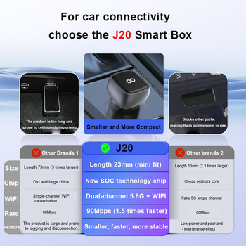 Dnc J20 Bežični CarPlay/Android Auto 2-u-1 adapter za vozila s kabelskim CarPlayom, aluminijska legura, USB-C, 20 g