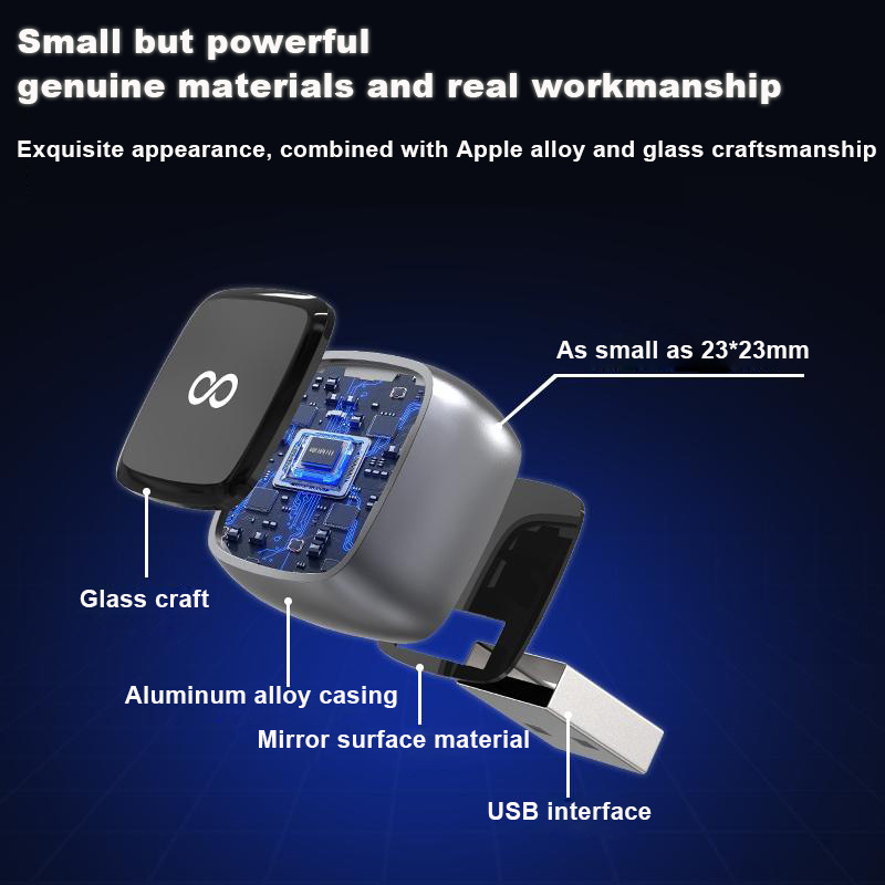 Dnc J20 Bežični CarPlay/Android Auto 2-u-1 adapter za vozila s kabelskim CarPlayom, aluminijska legura, USB-C, 20 g