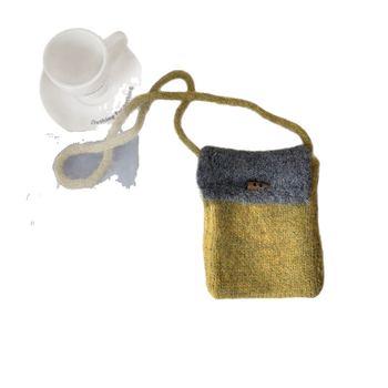 Gyerekeknek szóló kötött keresztpántos telefon-táska színblokkal dizájnnal, mini méret, koreai stílus, poliészter, téli 2025