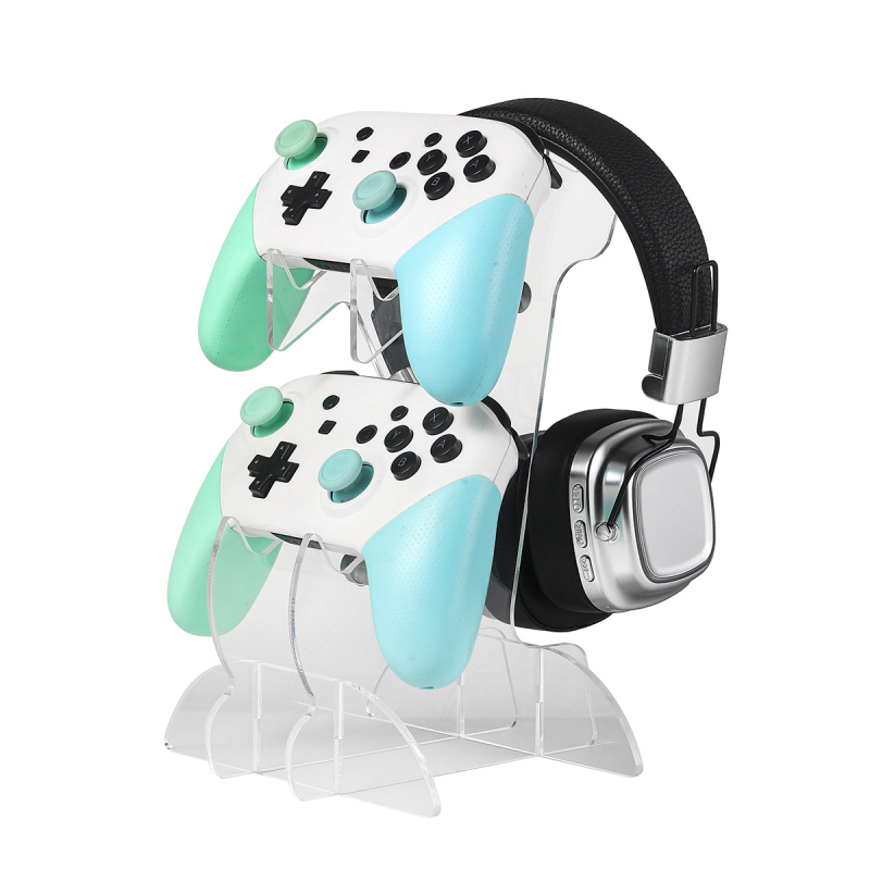 Dvostruki akrilni stalak za kontrolere i slušalice PS4/PS5/Switch – pohrana i prikaz