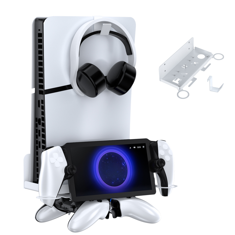Suport de perete PS5/PS5 Slim pentru consolă, controler și căști (Model JYS-P5213, Greutate 820 g, Compatibil cu PS5/PS5 Slim)