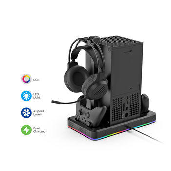 Accesorii Xbox Series X/S: bază de răcire cu încărcător pentru controler și suport pentru căști (USB, ABS)