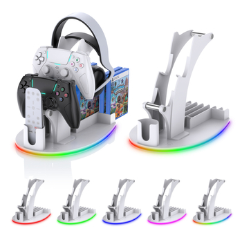 Suport de depozitare pentru birou cu iluminare RGB pentru PS5/PS4/Xbox Series X/Xbox One/Nintendo Switch, material ABS, model JYS-P5128
