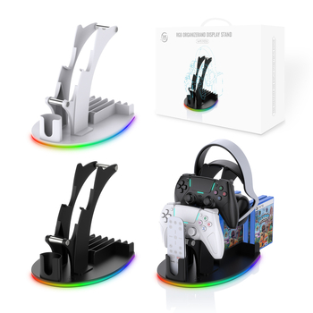 Suport de depozitare pentru birou cu iluminare RGB pentru PS5/PS4/Xbox Series X/Xbox One/Nintendo Switch, material ABS, model JYS-P5128