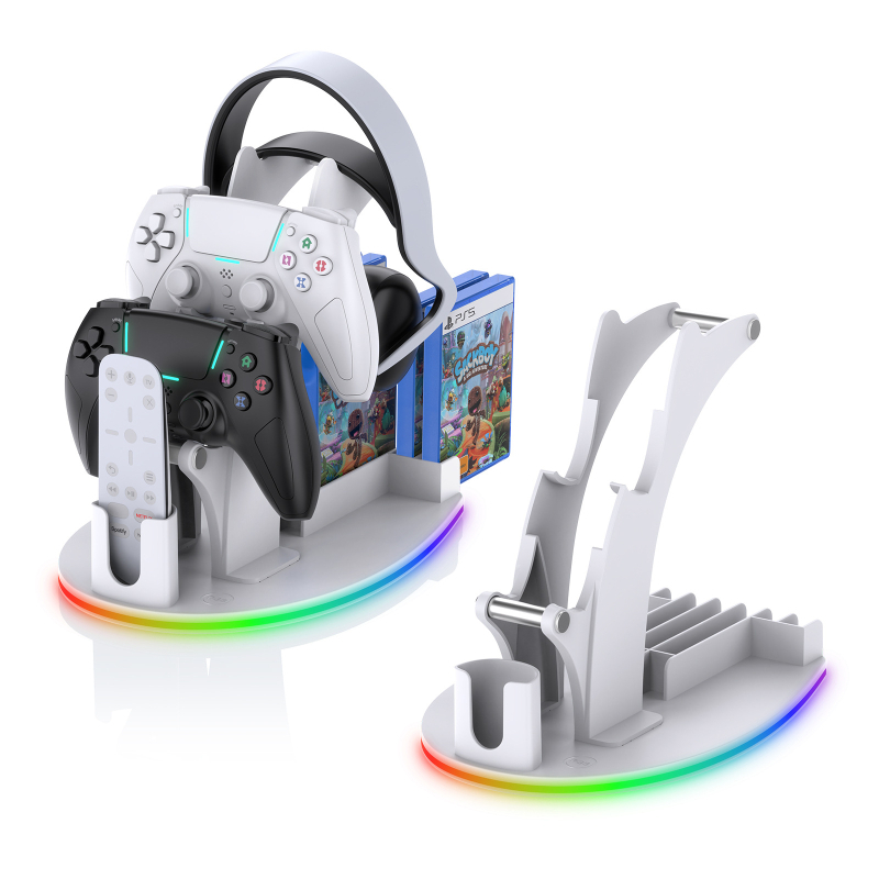 Suport de depozitare pentru birou cu iluminare RGB pentru PS5/PS4/Xbox Series X/Xbox One/Nintendo Switch, material ABS, model JYS-P5128
