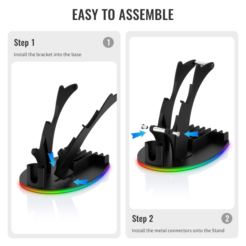 Suport de depozitare pentru birou cu iluminare RGB pentru PS5/PS4/Xbox Series X/Xbox One/Nintendo Switch, material ABS, model JYS-P5128