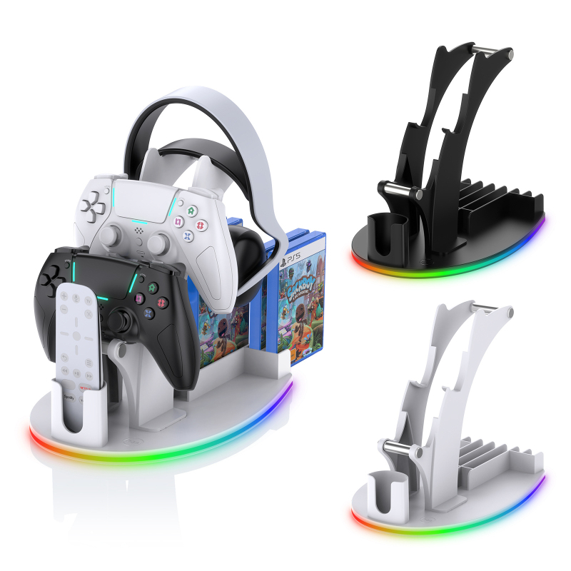 Suport de depozitare pentru birou cu iluminare RGB pentru PS5/PS4/Xbox Series X/Xbox One/Nintendo Switch, material ABS, model JYS-P5128