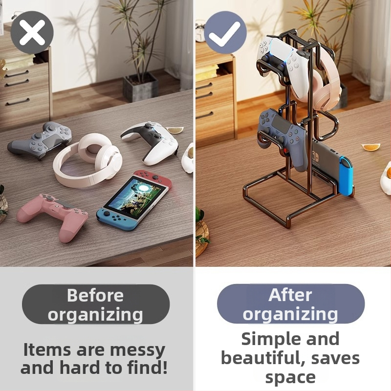 Gamepada statīvs un austiņu pakaramais – daudzfunkcionāls galda organizētājs, oglekļa tērauds, zīmols Evesigar, modelis yxsbzj, mūsdienīgs minimālisma stils