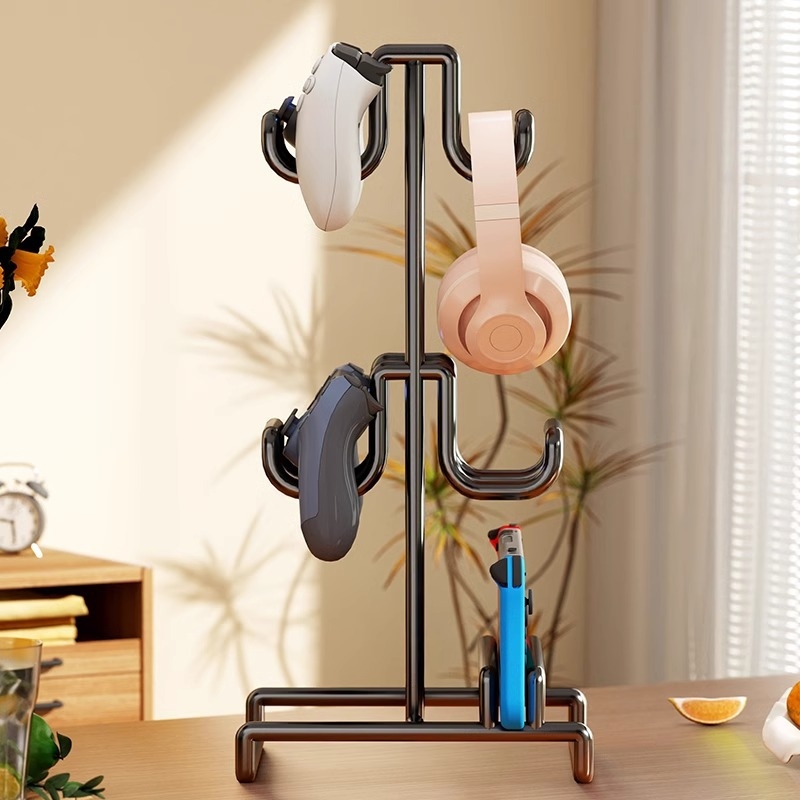 Gamepada statīvs un austiņu pakaramais – daudzfunkcionāls galda organizētājs, oglekļa tērauds, zīmols Evesigar, modelis yxsbzj, mūsdienīgs minimālisma stils