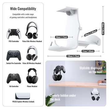 JYS-P5221 Dvostruki držač za pohranu kontrolera i slušalica za PS5/PS4/Xbox/Switch — stolni i zidni nosač, 90.5 g