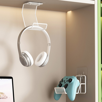 2-u-1 stalak za gamepad i slušalice – bez bušenja, karbon čelik, 1 sloj, skladištenje u spavaćoj sobi