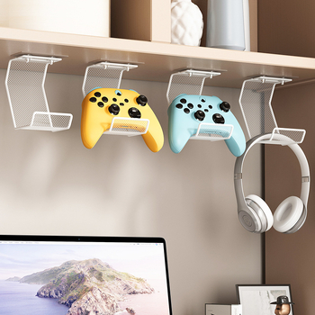 2-u-1 stalak za gamepad i slušalice – bez bušenja, karbon čelik, 1 sloj, skladištenje u spavaćoj sobi