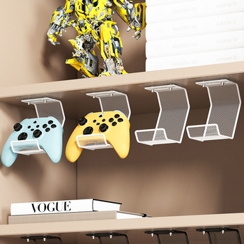 2-u-1 stalak za gamepad i slušalice – bez bušenja, karbon čelik, 1 sloj, skladištenje u spavaćoj sobi