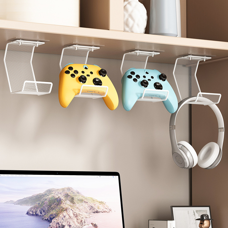 2-u-1 stalak za gamepad i slušalice – bez bušenja, karbon čelik, 1 sloj, skladištenje u spavaćoj sobi