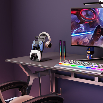 Raft metalic de birou cu 4 niveluri pentru controllere de joc, căști și telefon – stil minimalist, fără montaj