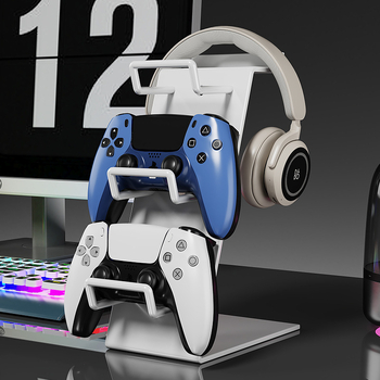 Raft metalic de birou cu 4 niveluri pentru controllere de joc, căști și telefon – stil minimalist, fără montaj