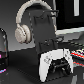 Raft metalic de birou cu 4 niveluri pentru controllere de joc, căști și telefon – stil minimalist, fără montaj