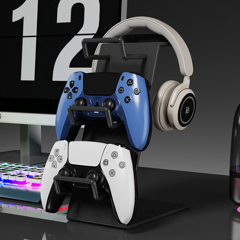 Raft metalic de birou cu 4 niveluri pentru controllere de joc, căști și telefon – stil minimalist, fără montaj