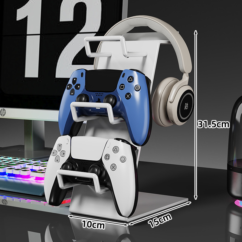 Raft metalic de birou cu 4 niveluri pentru controllere de joc, căști și telefon – stil minimalist, fără montaj