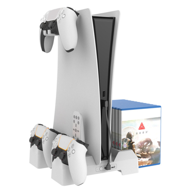 IPLAY PS5 hlađenje baza s bežičnim punjenjem kontrolera, držač za slušalice i spremnik za diskove, ABS konstrukcija
