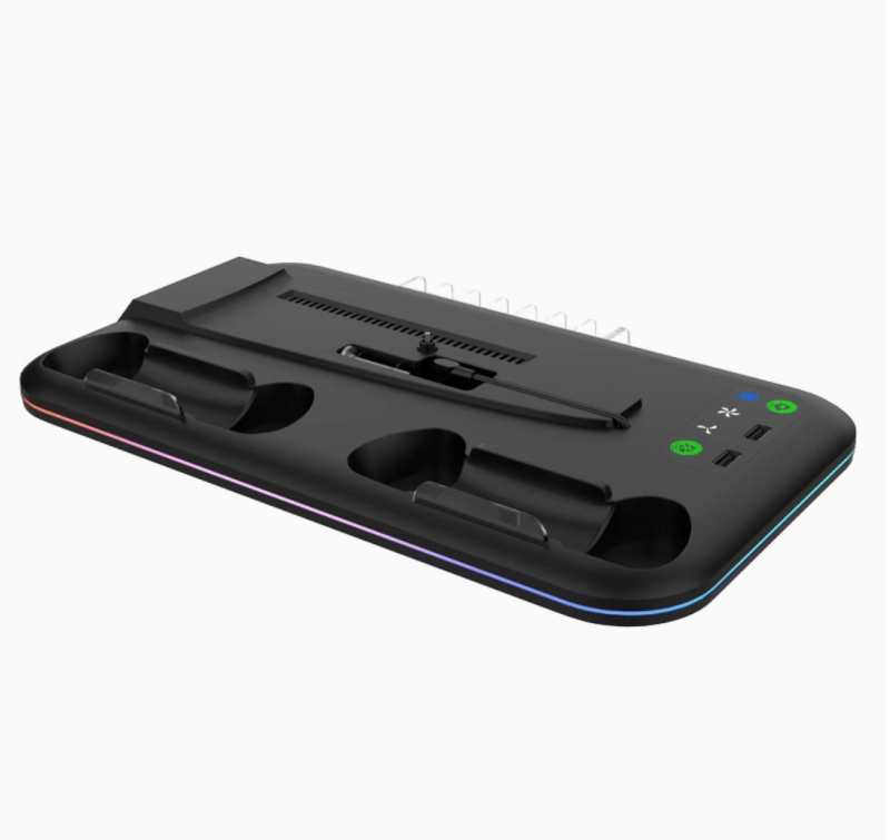 PS5 Pro/Slim chladiaca základňa s RGB osvetlením, stojan na ovládač s nabíjaním, úložná skrinka na slúchadlá a disky