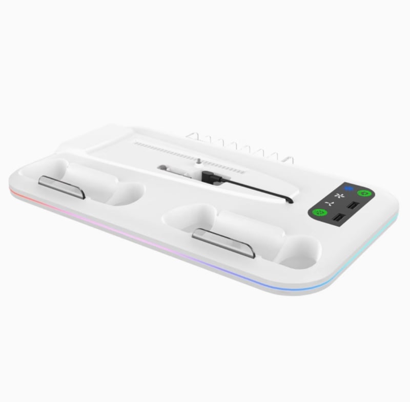 PS5 Pro/Slim chladiaca základňa s RGB osvetlením, stojan na ovládač s nabíjaním, úložná skrinka na slúchadlá a disky