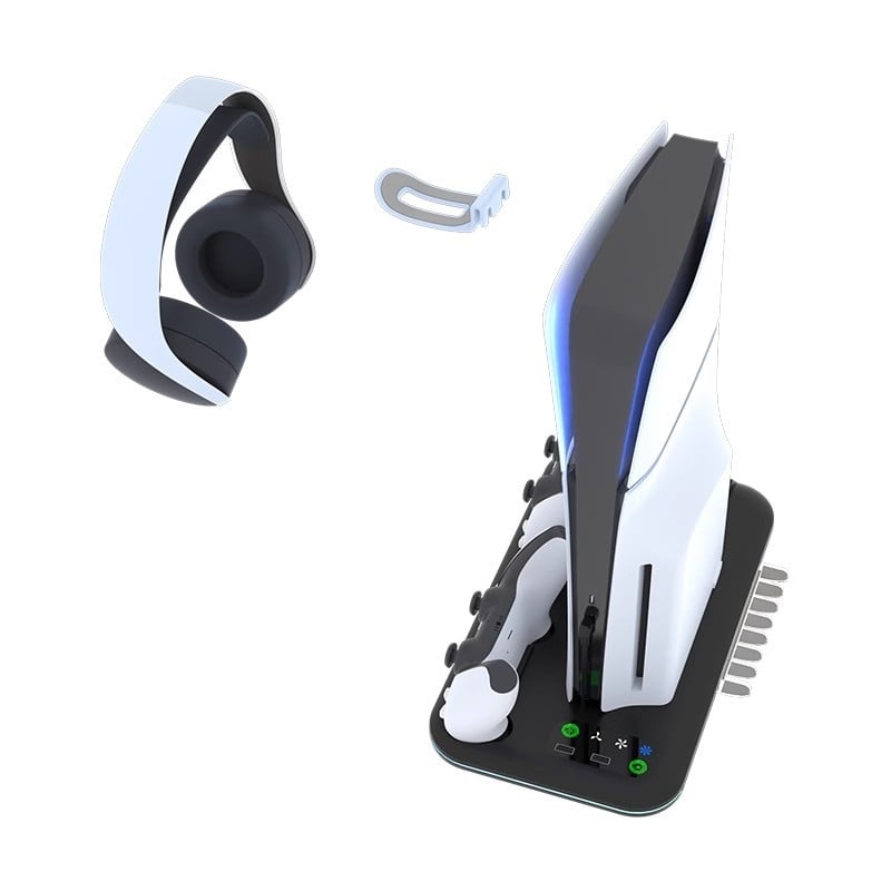 PS5 Pro/Slim chladiaca základňa s RGB osvetlením, stojan na ovládač s nabíjaním, úložná skrinka na slúchadlá a disky