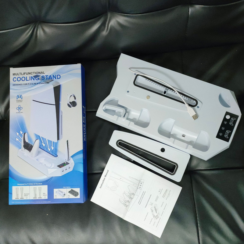 Βάση Ψύξης με Ανεμιστήρα για PS5, PS5 Slim, PS5 Pro – 2-σε-1 Φορτιστής Χειριστηρίου, USB-C, ABS