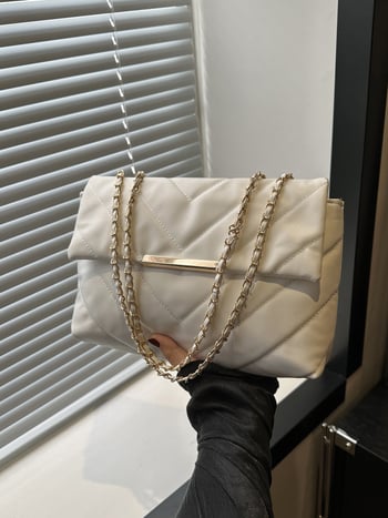 Női Diamond-Quilt láncos válltáska - PU, zárt nyitás, rejtett cipzáras zseb