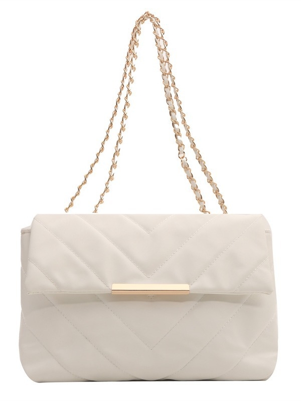 Női Diamond-Quilt láncos válltáska - PU, zárt nyitás, rejtett cipzáras zseb