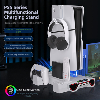 Chladiaca základňa pre PS5 Slim/Pro s USB 2.0 hubom, Type-C, RGB osvetlením a 3-rýchlostný ventilátor
