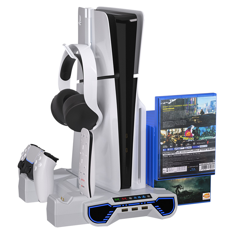 PS5 Slim/Pro hlađenje osnove za konzolu s USB 2.0 hubom, Type-C, RGB osvjetljenje, 3-brzinski ventilator