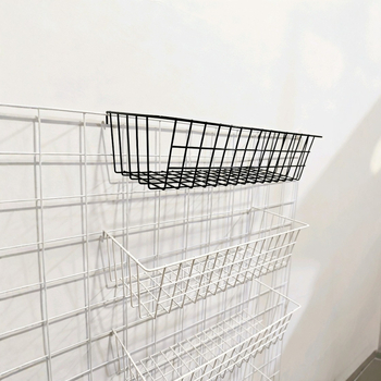 Coș de depozitare din fier forjat cu plasă, organizator suspendat, 1 nivel, fără montaj; potrivit pentru cosmetică/bijuterii, cărți și reviste, cabluri.