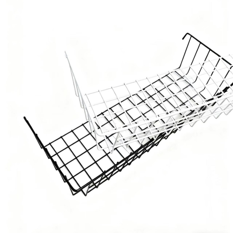 Coș de depozitare din fier forjat cu plasă, organizator suspendat, 1 nivel, fără montaj; potrivit pentru cosmetică/bijuterii, cărți și reviste, cabluri.