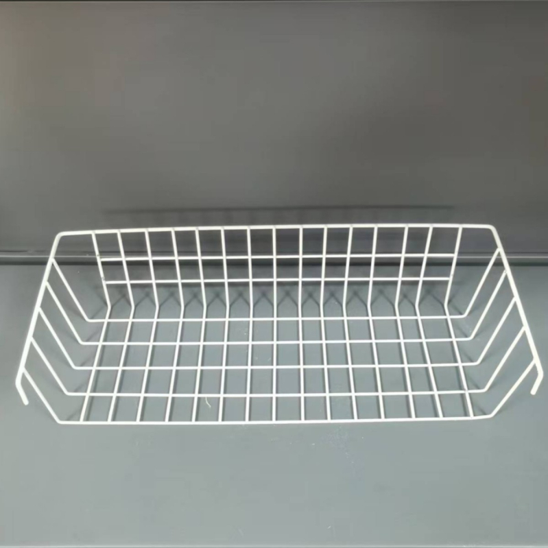 Coș de depozitare din fier forjat cu plasă, organizator suspendat, 1 nivel, fără montaj; potrivit pentru cosmetică/bijuterii, cărți și reviste, cabluri.